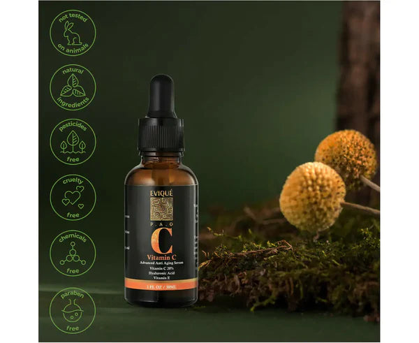 Evique Pure Vitamin C Serum with Hyaluronic Acid | Skin Brightening Serum for Face with 20% Vitamin C |Collagen Boost | 1 x 30ml - Evique