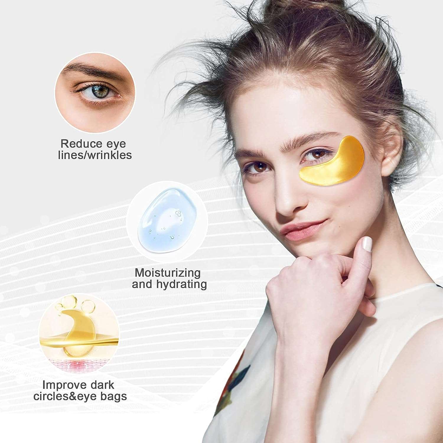 30 Pairs 24K Gold Collagen Eye Pads,Crystal Under Eye Mask for Moisturizing,Reducing Fine Lines, Dark Circles & Puffy Eyes Under Eye Patch for Women or Men - Evique