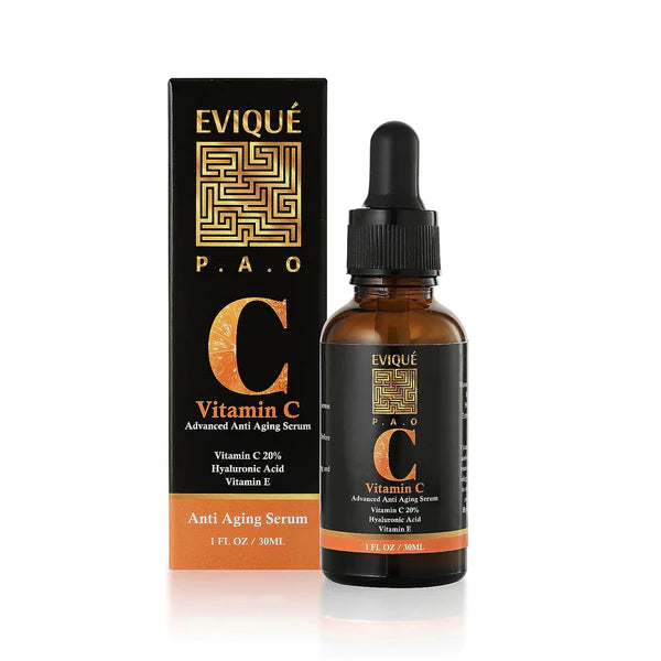 Evique Pure Vitamin C Serum with Hyaluronic Acid | Skin Brightening Serum for Face with 20% Vitamin C |Collagen Boost | 1 x 30ml - Evique