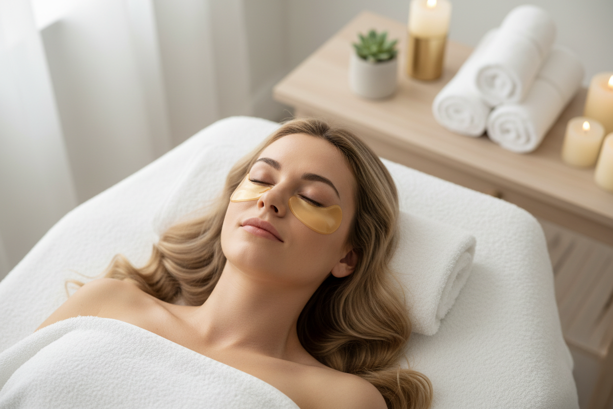 collagen eye masks diy model lying down relaxing luxury