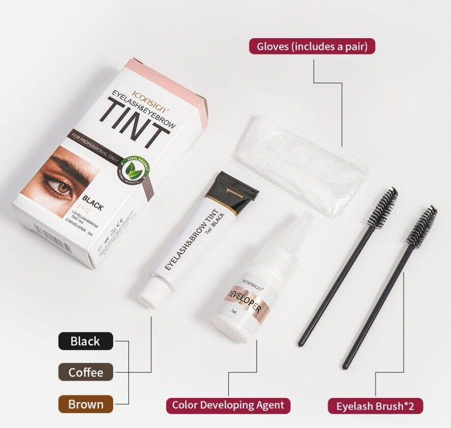 2 in 1 Tint Kit, Professional Semi-Permanent Eyelash & Eyebrow Kit, Lasting for 6 Weeks DIY Hair Dying for Salon Home Use 7ml - Evique