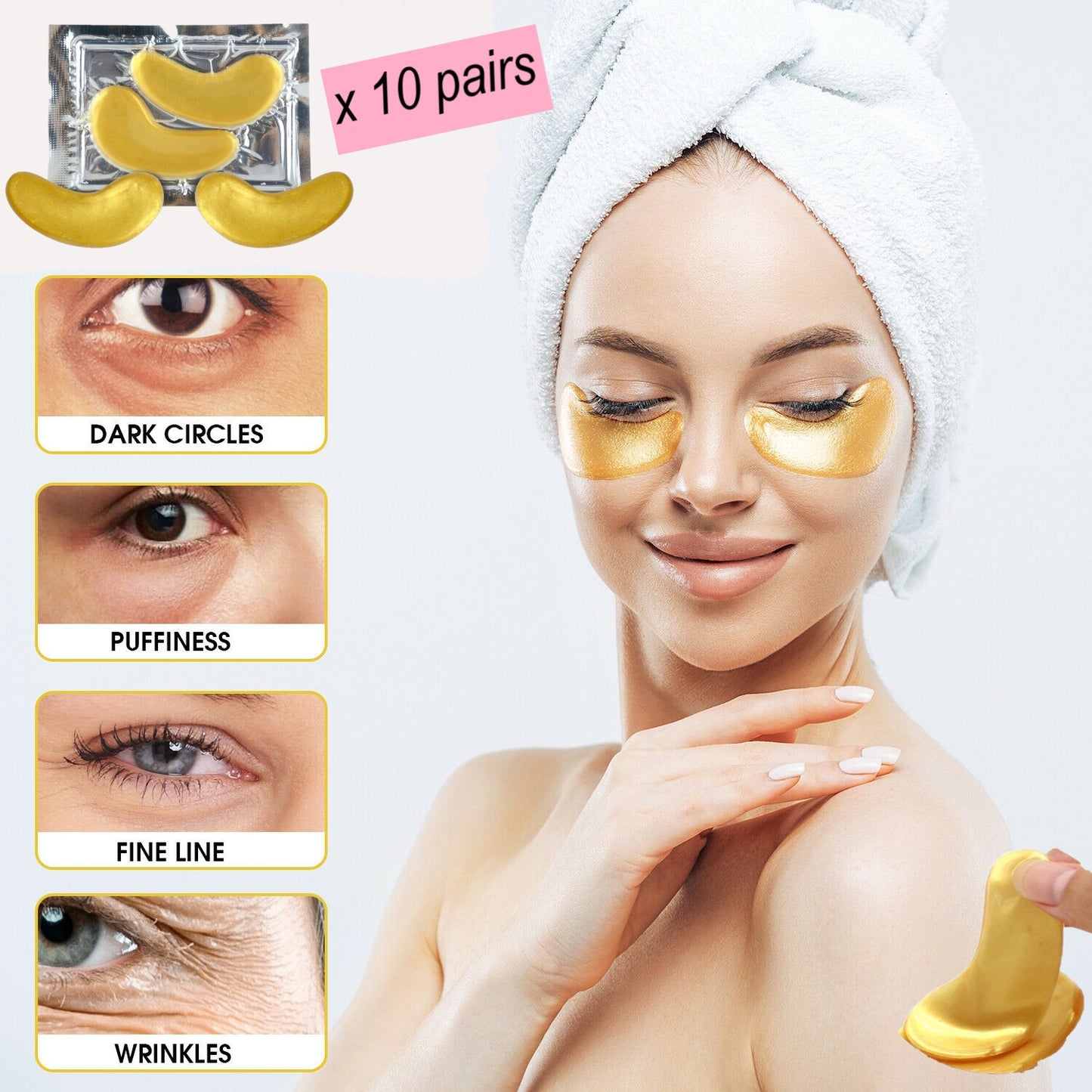 Evique 24k Gold Collagen eye mask Treatment Natural Under Eye Gel Patches - Evique